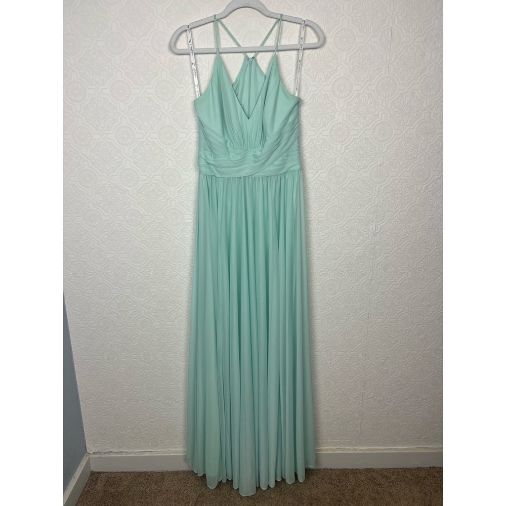 David’s Bridal Maxi Dress Racerback Chiffon Formal Dance bridesmaid Mint F20052 - Picture 5 of 11